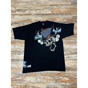 Vintage 90's Y2K Jordan Craig Skull Dice High Stakes T-Shirt Size 2XL USA Made